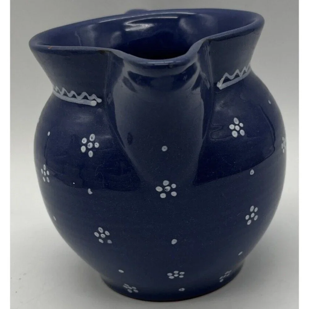Majolica POTTERY PITCHER Milk Pitcher WILLIAMS SONOMA Blue White HUNGARY